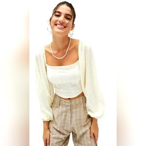 UO Cream Cropped Blouse Small